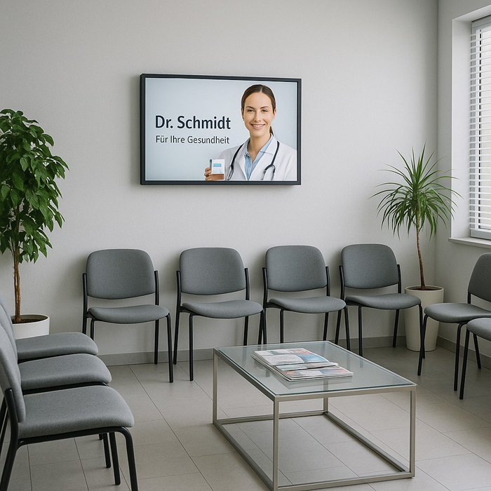 Wartezimmer Klinik und Praxis Patientenkoomunikation Wandmontage Wartezimmer Klinik und Praxis Patientenkoomunikation Wandmontage