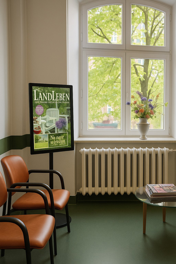 Wartezimmer Klinik und Praxis Patientenkoomunikation stehend Wartezimmer Klinik und Praxis Patientenkoomunikation stehend